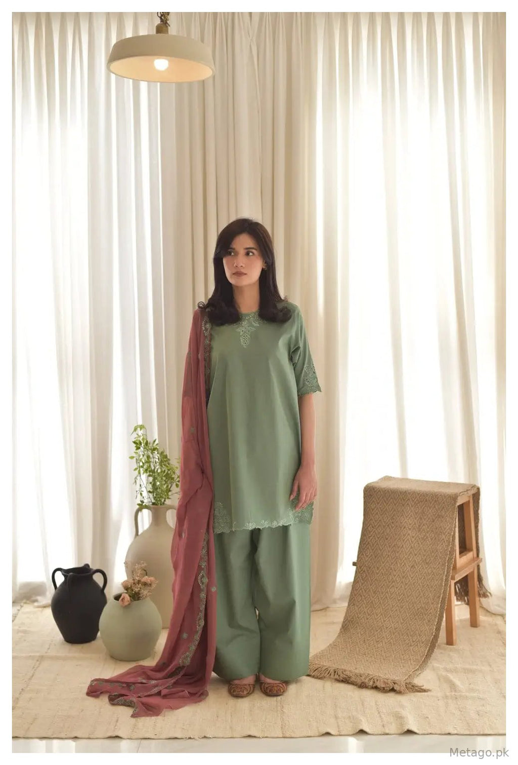 Pista Zola 3 Pcs Women's Stitched Linen Embroidered Suit