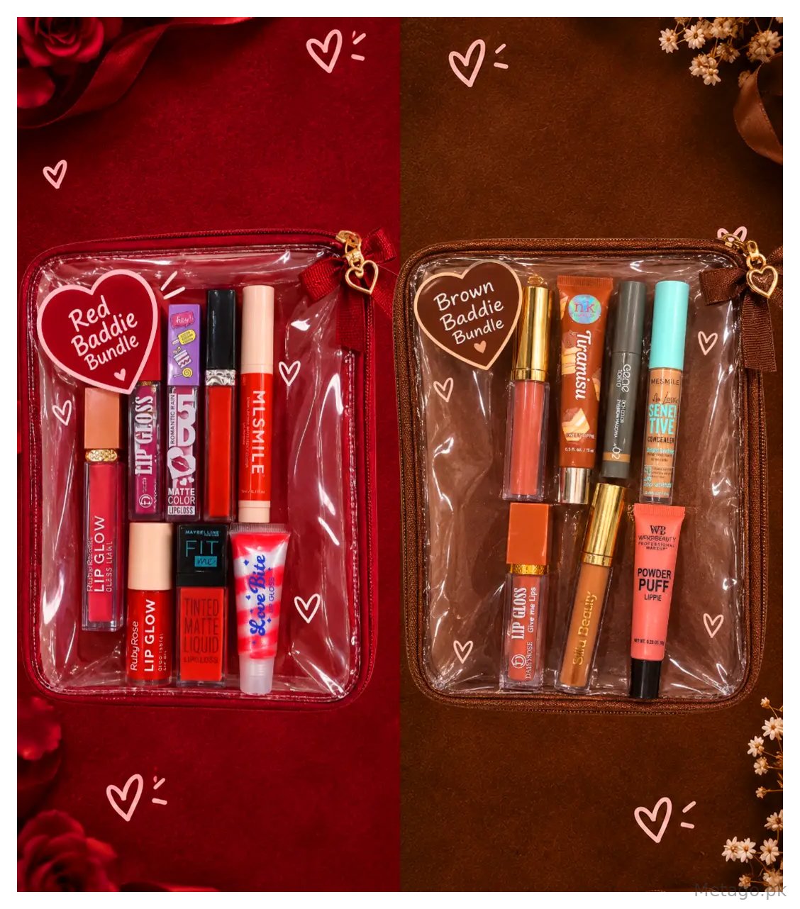 Red And Brown viral TikTok makeup bundle - 7 pcs