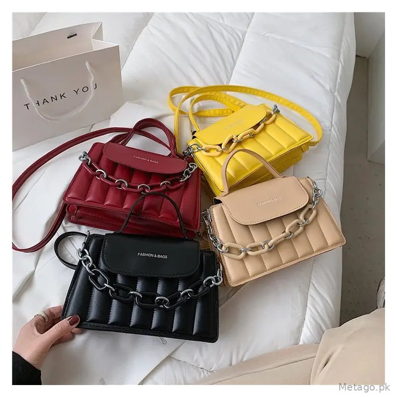 Red Korean Style Mini Shoulder Bag with Thick Chain