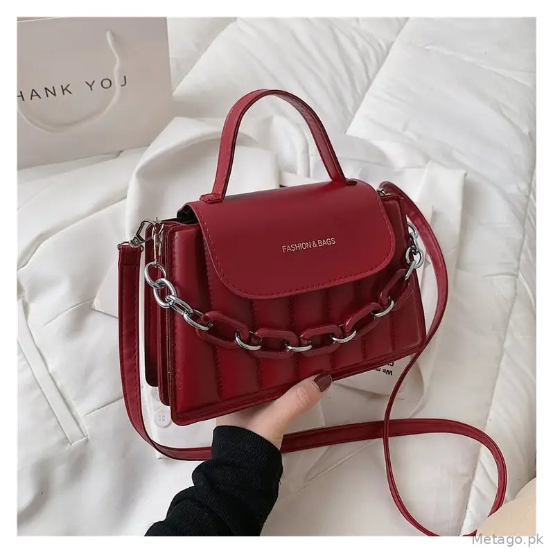 Red Korean Style Mini Shoulder Bag with Thick Chain