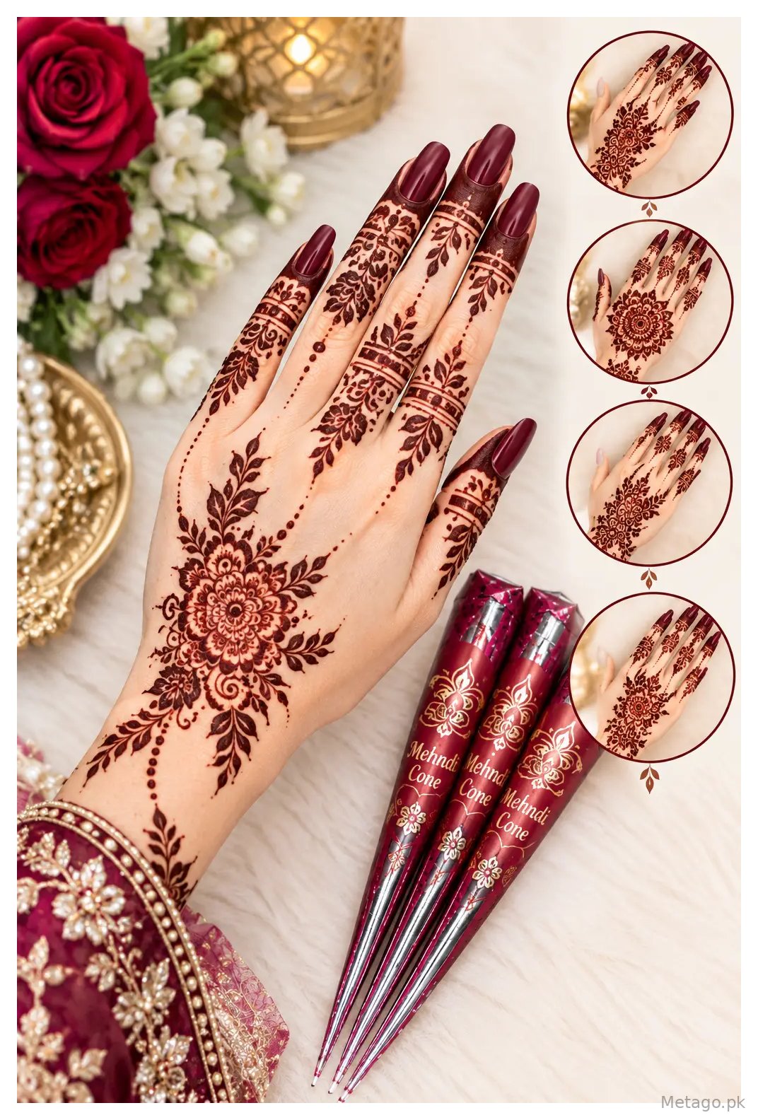 Red Mehndi Cone Party & Bridal, peel off Red Mehndi Pack 6