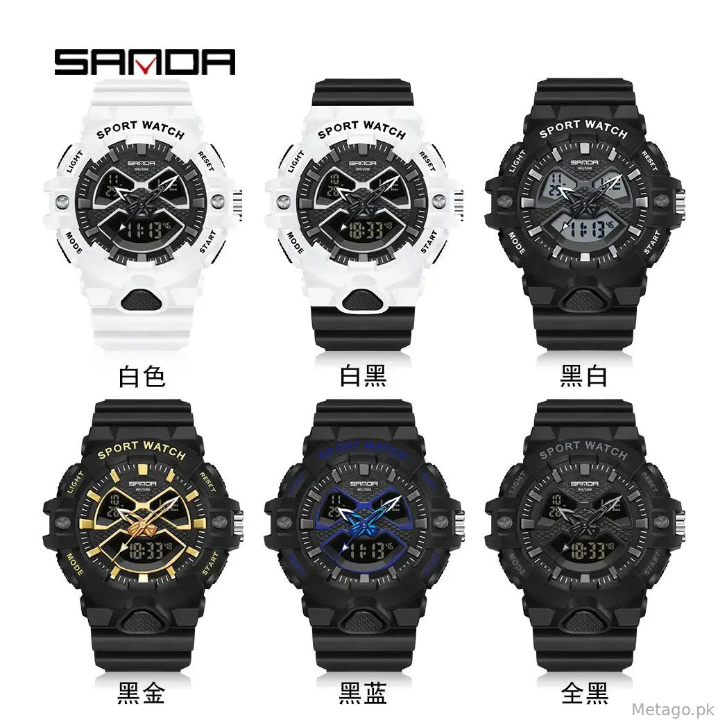 Sanda Waterproof Sports Watches Multi-Function Digital Clock