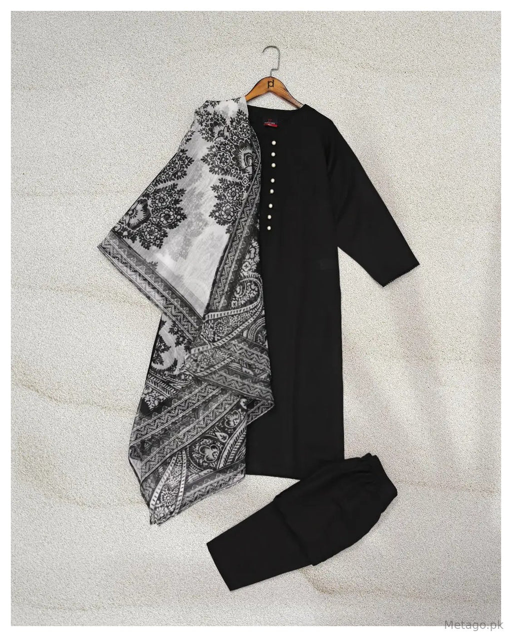Sofia Black 3 Pcs Women's Stitched Cotton Plain Suit