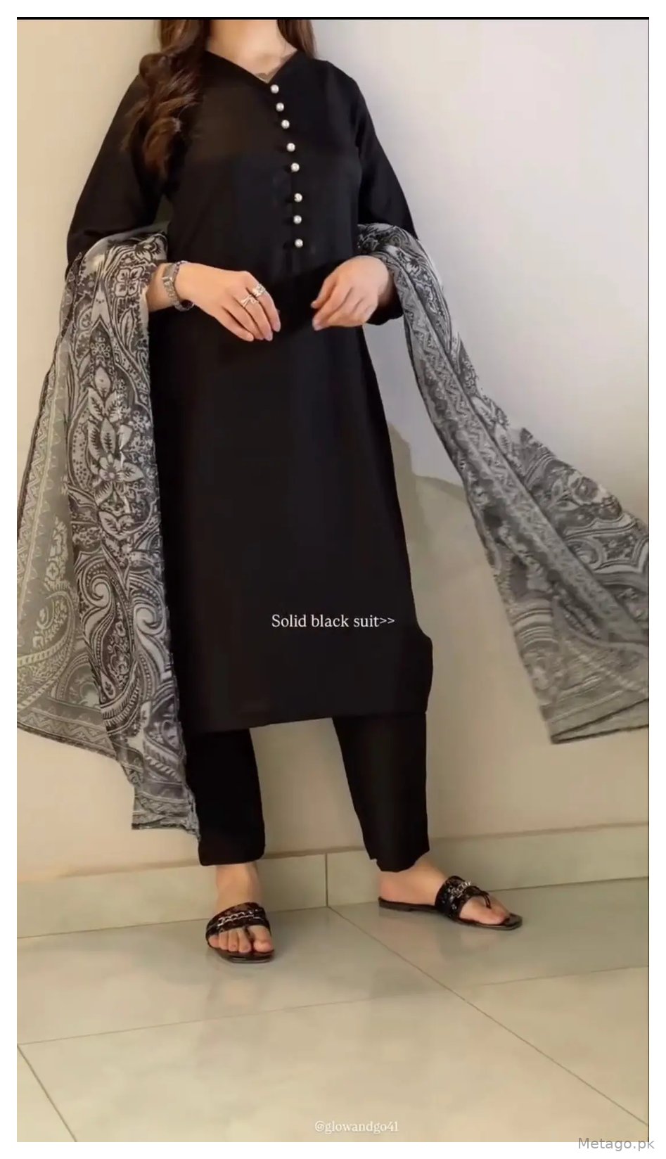 Sofia Black 3 Pcs Women's Stitched Cotton Plain Suit