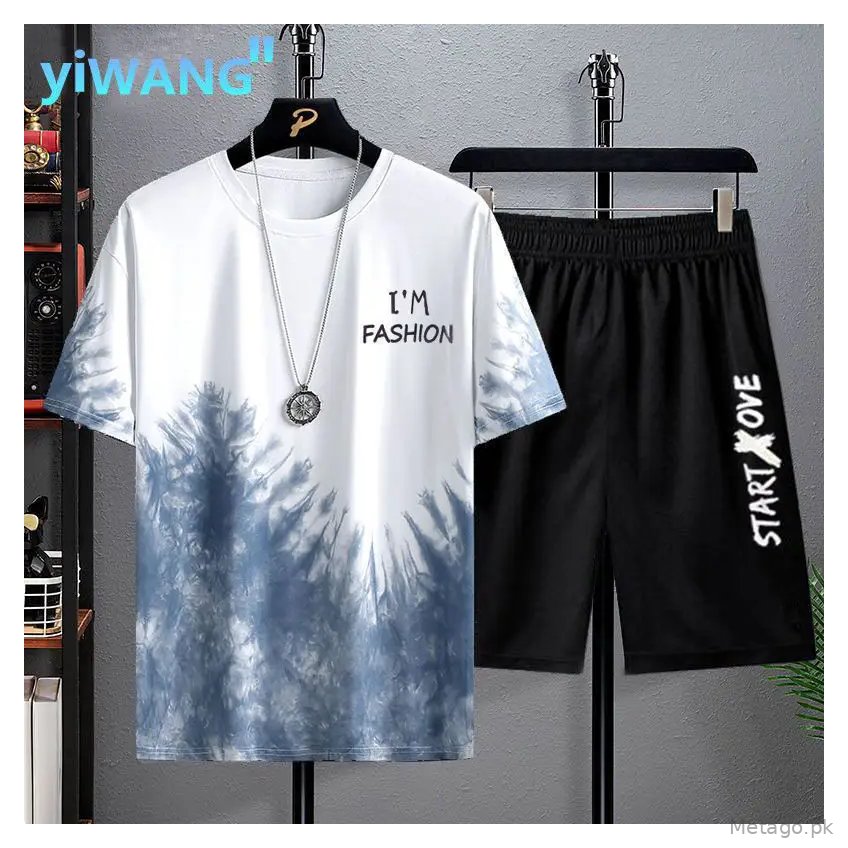 Summer Men's Short-Sleeved Suit 2023 New Ins Half-Sleeved Top Casual Round Neck Trendy T-Shirt Casual Versatile