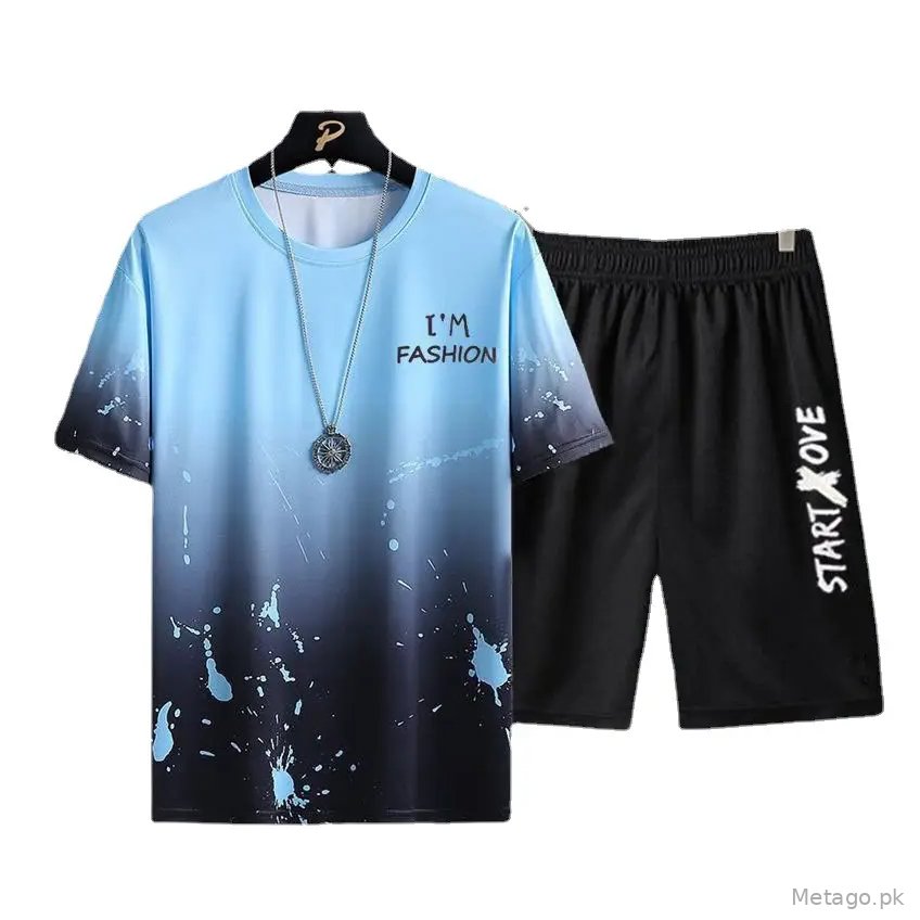 Summer Men's Short-Sleeved Suit 2023 New Ins Half-Sleeved Top Casual Round Neck Trendy T-Shirt Casual Versatile