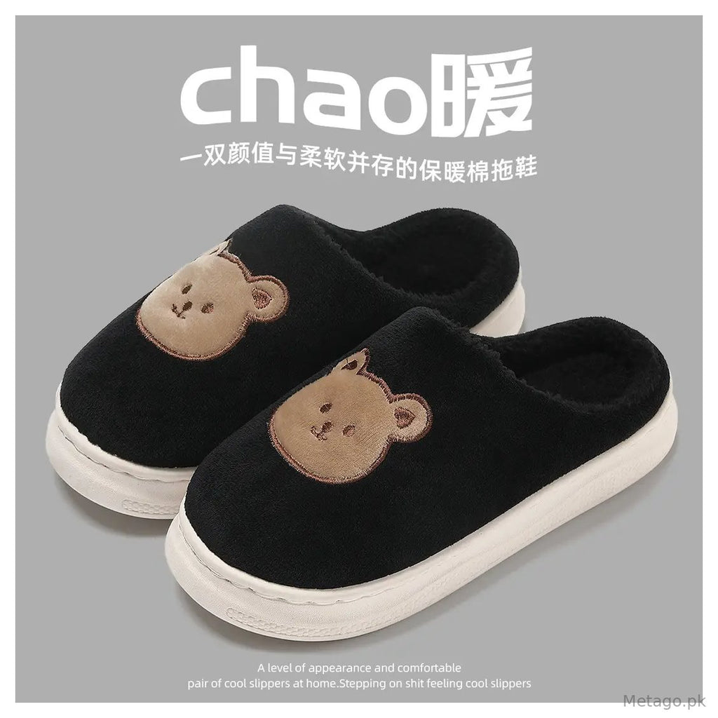 Thick-Soled Cotton Slippers for Home Use in Autumn, Plush Warm Indoor Non-Slip Cartoon Slippers for Women and Men Wholesale