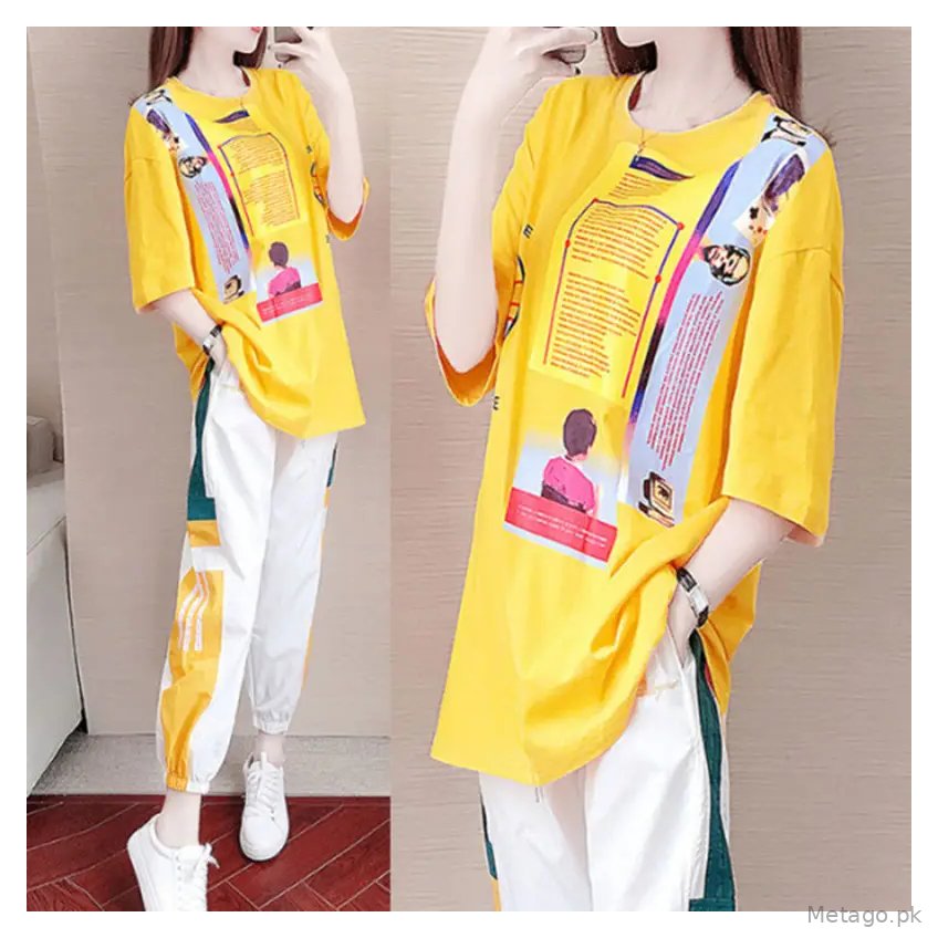 Women Casual Sports Suit Yellow White Ghost Step Dance Set