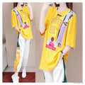 Women Casual Sports Suit Yellow White Ghost Step Dance Set
