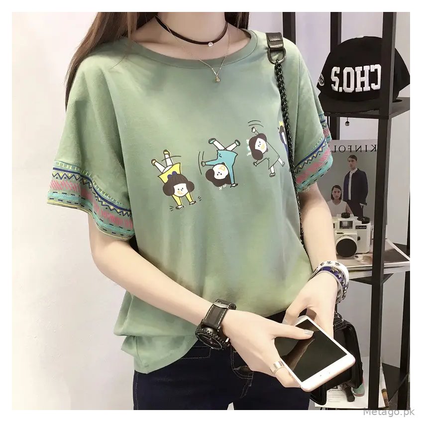 Women Pink Graphic T-Shirt 2025 Summer Loose Fit