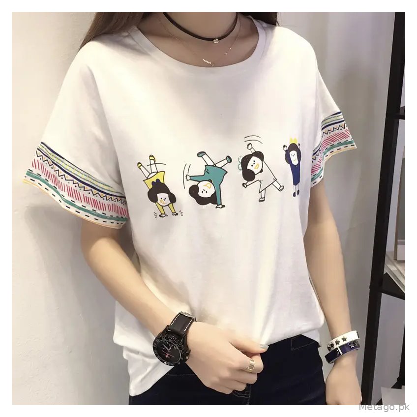 Women Pink Graphic T-Shirt 2025 Summer Loose Fit