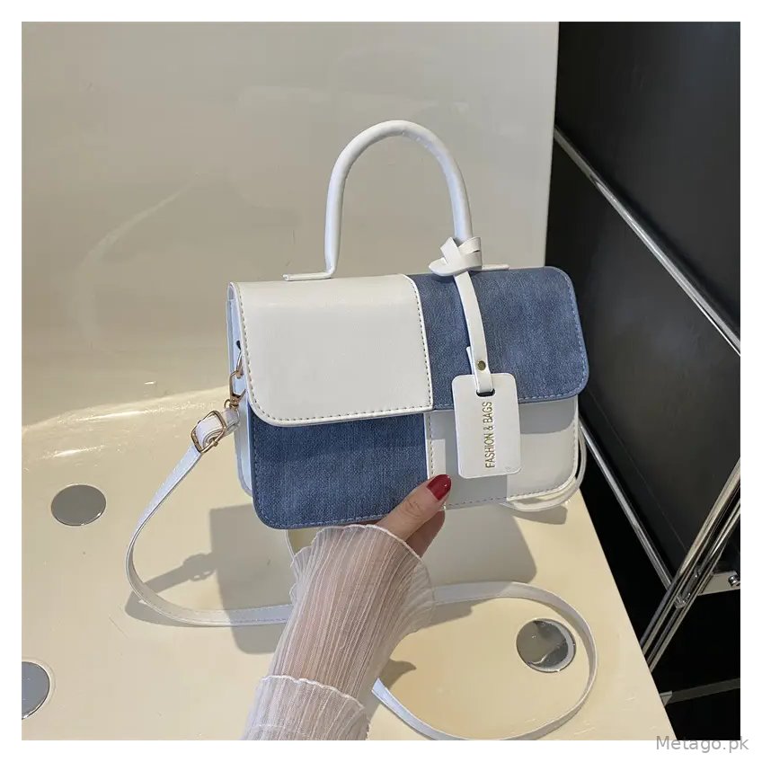 Women's Blue White Stitched Shoulder Messenger Bag 2023