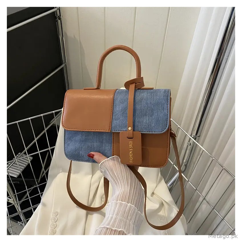 Women's Blue White Stitched Shoulder Messenger Bag 2023
