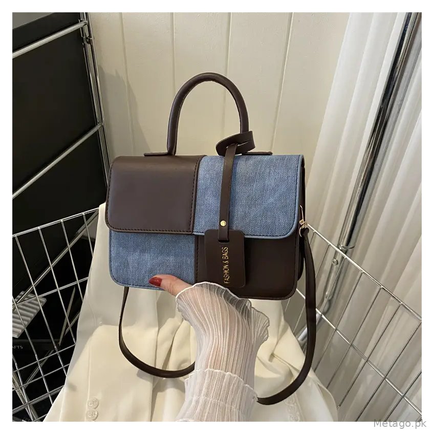 Women's Blue White Stitched Shoulder Messenger Bag 2023